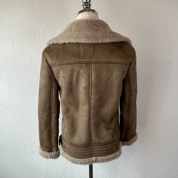 Zara Neutral Moto Jacket size XS Shearling - Picture 8 of 12
